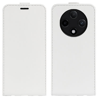 Textured white leather vertical flip phone case, front and back with camera openings