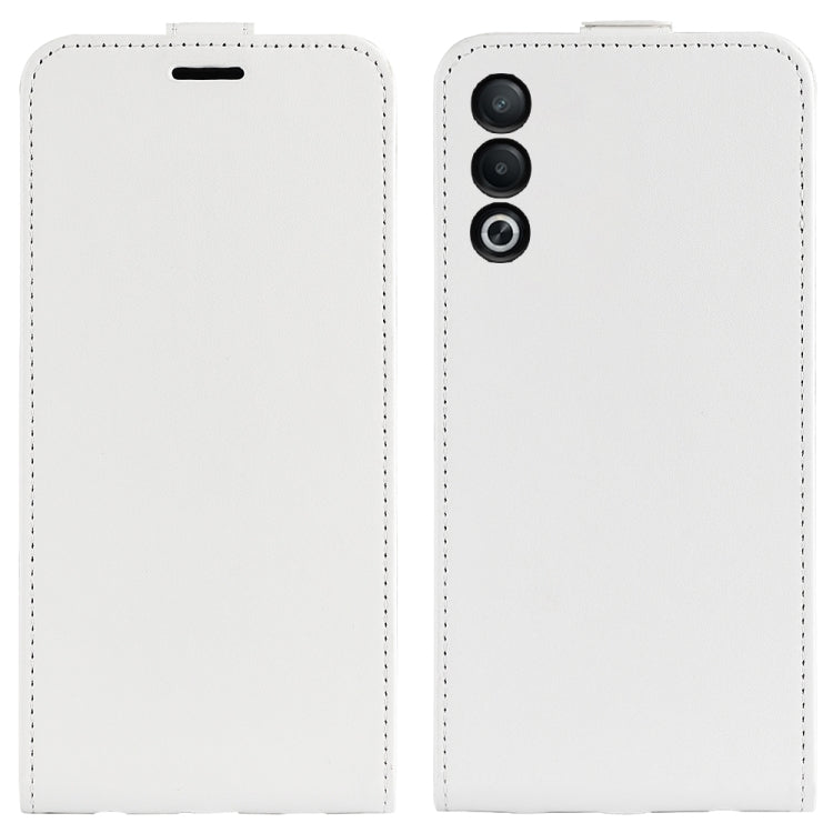Textured white leather vertical flip phone case, front and back with camera cutouts