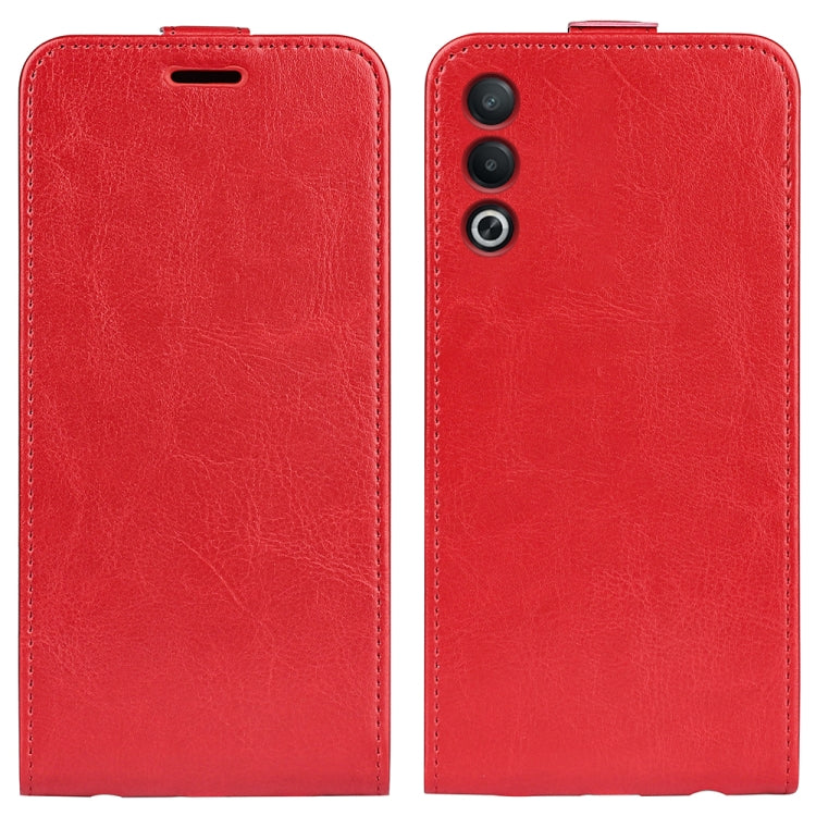 Textured red leather vertical flip phone case, front and back with camera cutouts