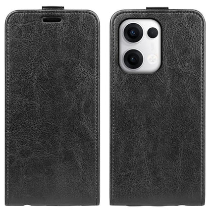 Black textured leather vertical flip phone case with stitched edges and camera cutout