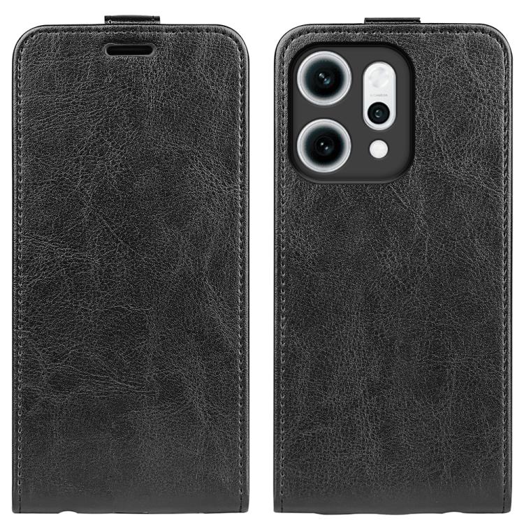 Black textured flip phone case with oval card slot and camera cutout