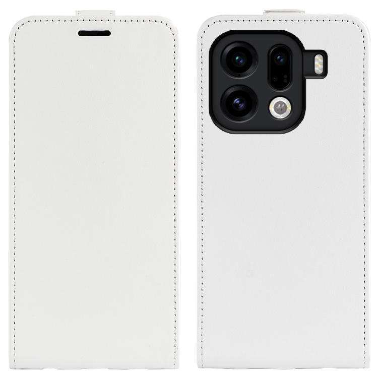 White textured leather vertical flip phone case with camera window and side button cutout