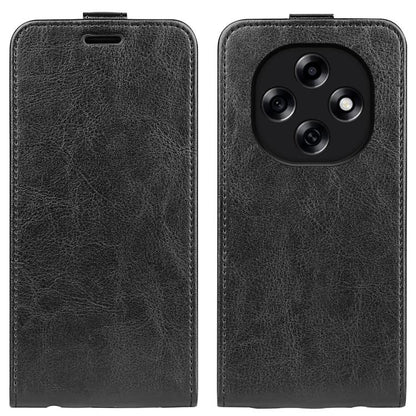 Black textured leather vertical flip phone case with camera cutout