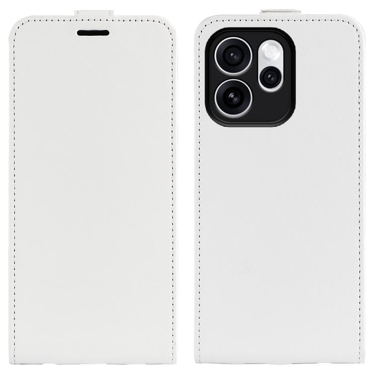 White textured leather vertical flip phone case with camera cutout