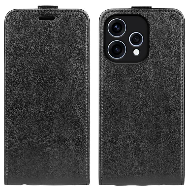 Black textured leather flip case with front cover and camera opening