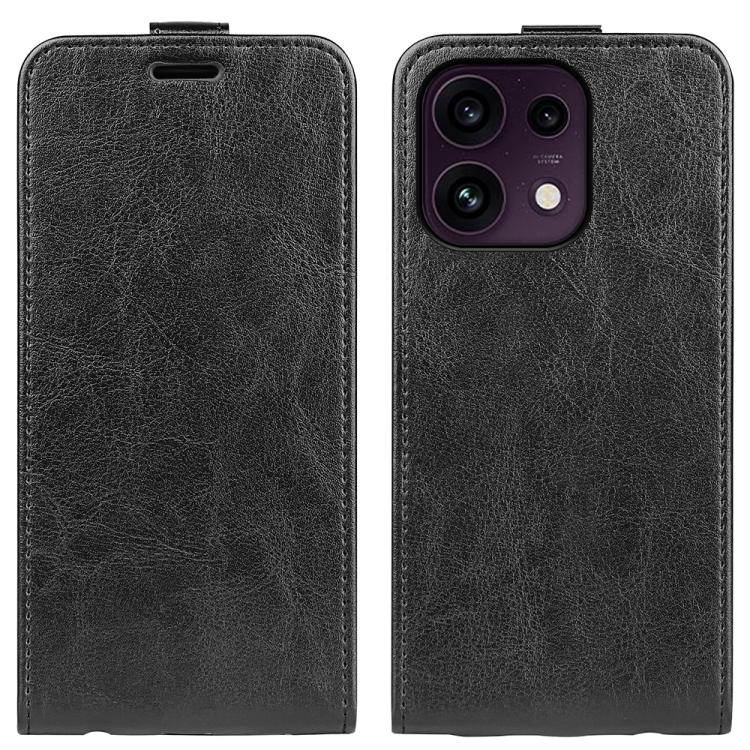 Black textured vertical flip leather phone case with camera cutout and button opening