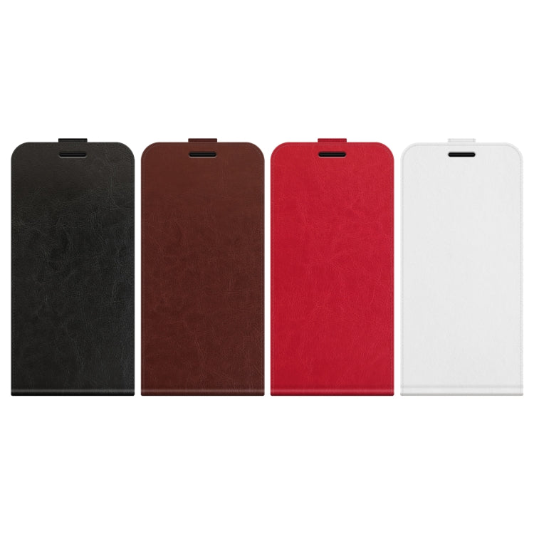 Assorted vertical flip leather phone cases in black, brown, red, and white