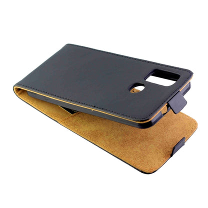 Flip phone case, dark gray outer with tan leather lining and side cutouts