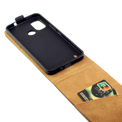 Dark gray flip phone case with camera opening and tan inner lining