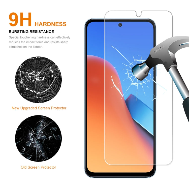 Tempered glass screen protector fitted on a smartphone display, clear
