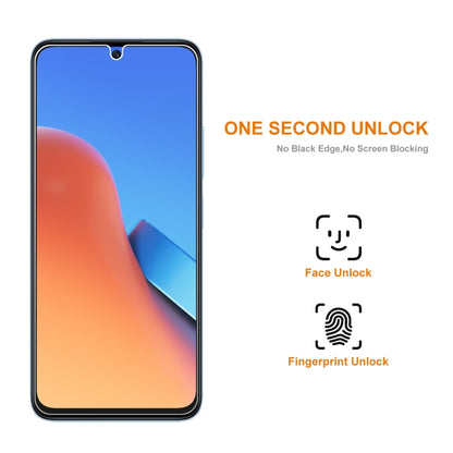 Tempered glass screen protector covering a smartphone front, rounded edges