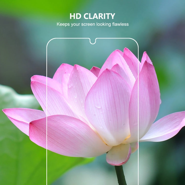 Clear tempered glass screen protector over a smartphone display