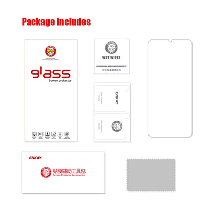 Screen protector package contents with tempered glass and cleaning wipes