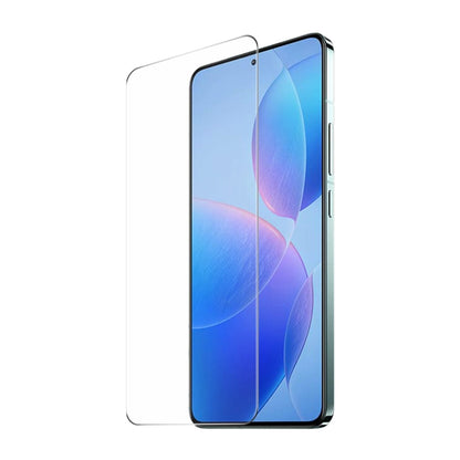 Clear 2.5D tempered glass screen protector fitted on a smartphone front