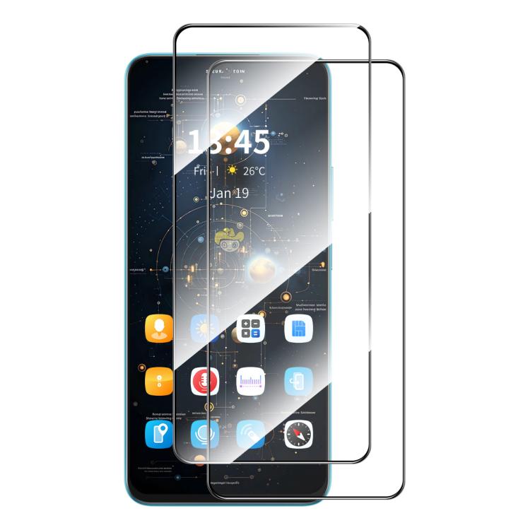 Full-glue tempered glass screen protector 2-pack, clear films on phone screen with curved corners