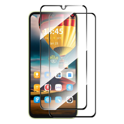 Full-glue tempered glass screen protector 2-pack, transparent covers aligned on phone screen