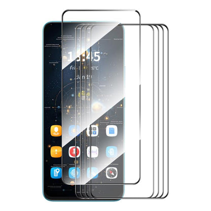 Full-glue tempered glass screen protectors set of 5, layered on dark-screen phone