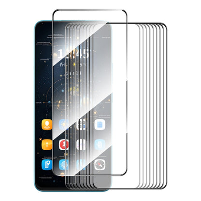 10-pack full-glue tempered glass screen protectors, front-facing stacked