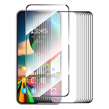 10-pack full-glue tempered glass screen protectors, stacked clear films on smartphone
