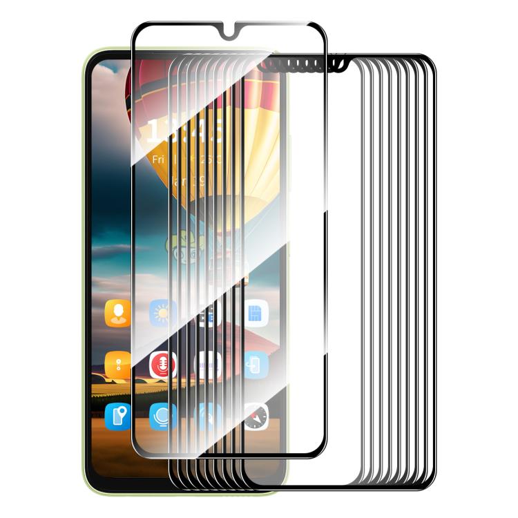 10-pack full-glue tempered glass screen protectors, stacked clear screens on phone