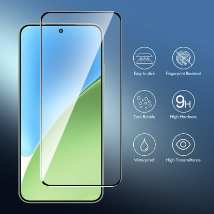 Tempered glass screen protector on smartphone screen, with full-coverage fit