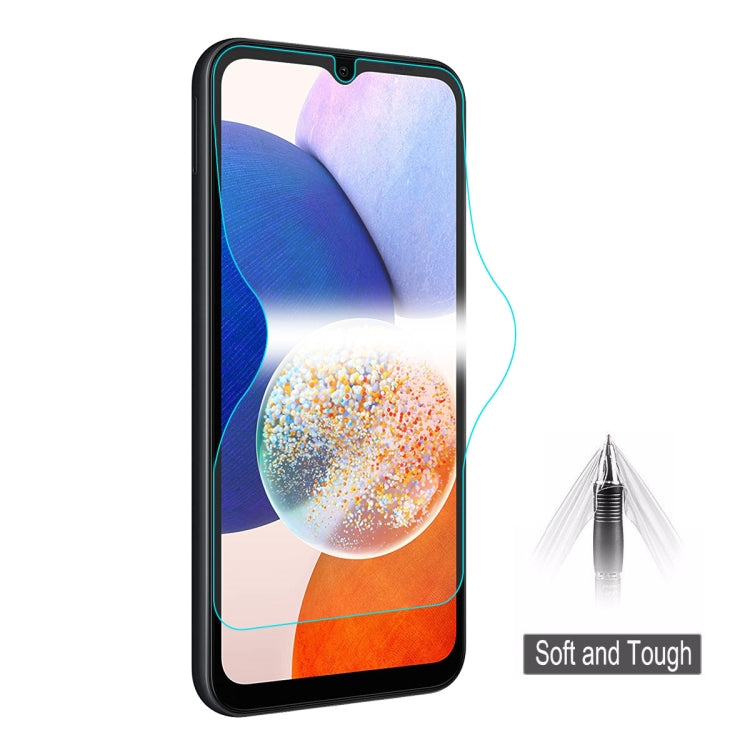 Full-coverage hydrogel screen protector film on smartphone, soft transparent sheet