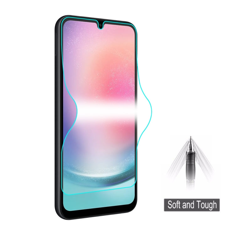 Full-coverage hydrogel screen protector film on smartphone with clear full-screen fit