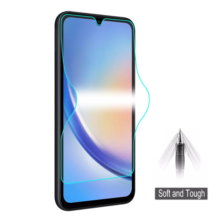 Full-coverage hydrogel screen protector film on smartphone, transparent adhesive coverage