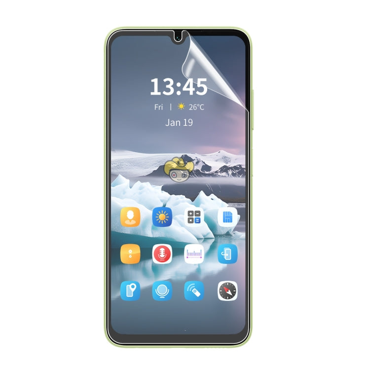 Full-coverage transparent hydrogel screen protector film for smartphone, notch cutout, applied flat