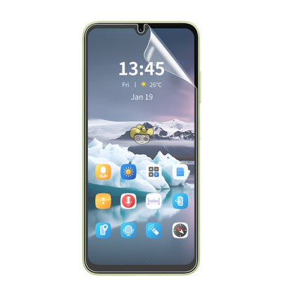 Full-coverage transparent hydrogel screen protector film for smartphone, notch cutout, applied flat