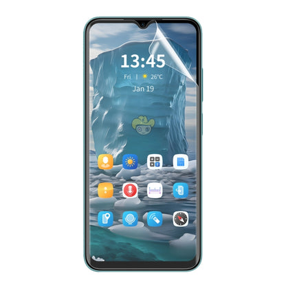 Full-coverage transparent hydrogel screen protector film for smartphone, notch cutout, applied