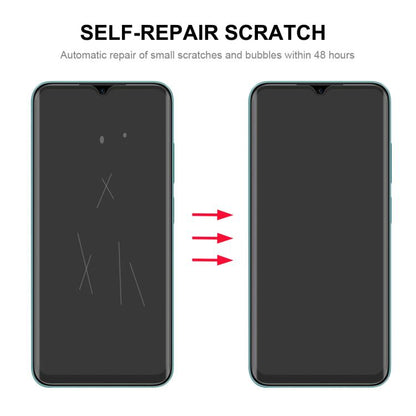Self-repair hydrogel screen protector film on two smartphone screens, scratch effect