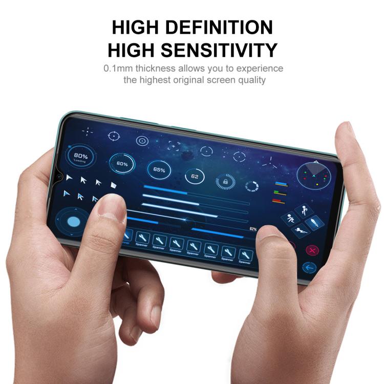 Hydrogel screen protector film on a smartphone screen with touch response icons
