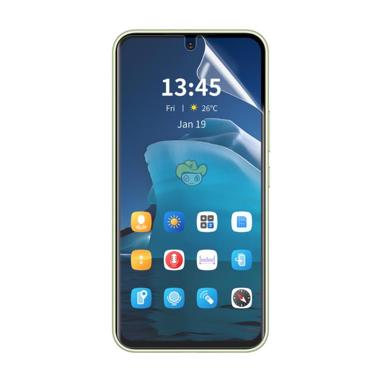 Full-coverage transparent hydrogel screen protector film for smartphone, notch cutout, lifted corner