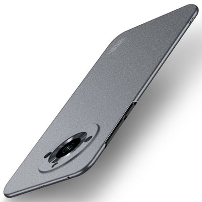 Frosted ultra-thin phone case in light gray with camera cutout and side button openings