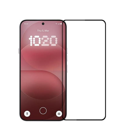 Full screen tempered glass film installed on a smartphone, covering the display