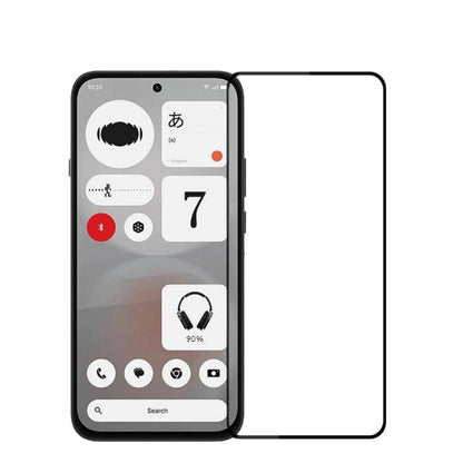 Full screen tempered glass film with clear protector fitted to a smartphone display
