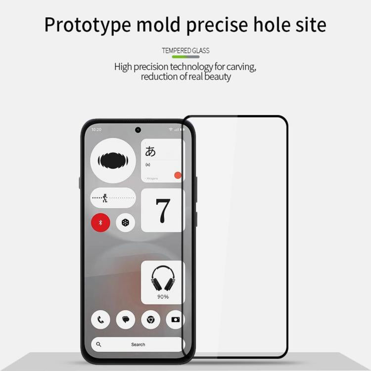Full screen tempered glass film covering a smartphone front, with edge-to-edge fit