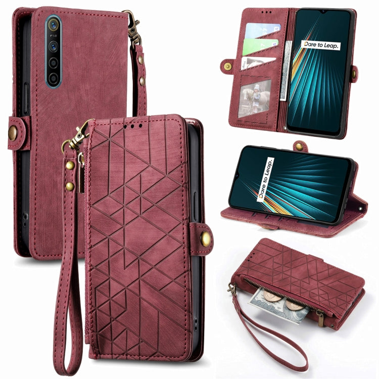 Geometric Zipper Wallet Side Buckle Leather Phone Case, For Realme C11, For Realme 6, For Realme 6 Pro, For Realme 5 / 5i / 6i, For Realme 8 / 8 Pro, For Realme 5 Pro / Q