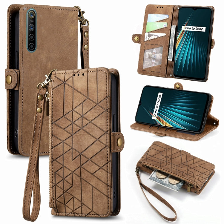 Geometric Zipper Wallet Side Buckle Leather Phone Case, For Realme C11, For Realme 6, For Realme 6 Pro, For Realme 5 / 5i / 6i, For Realme 8 / 8 Pro, For Realme 5 Pro / Q