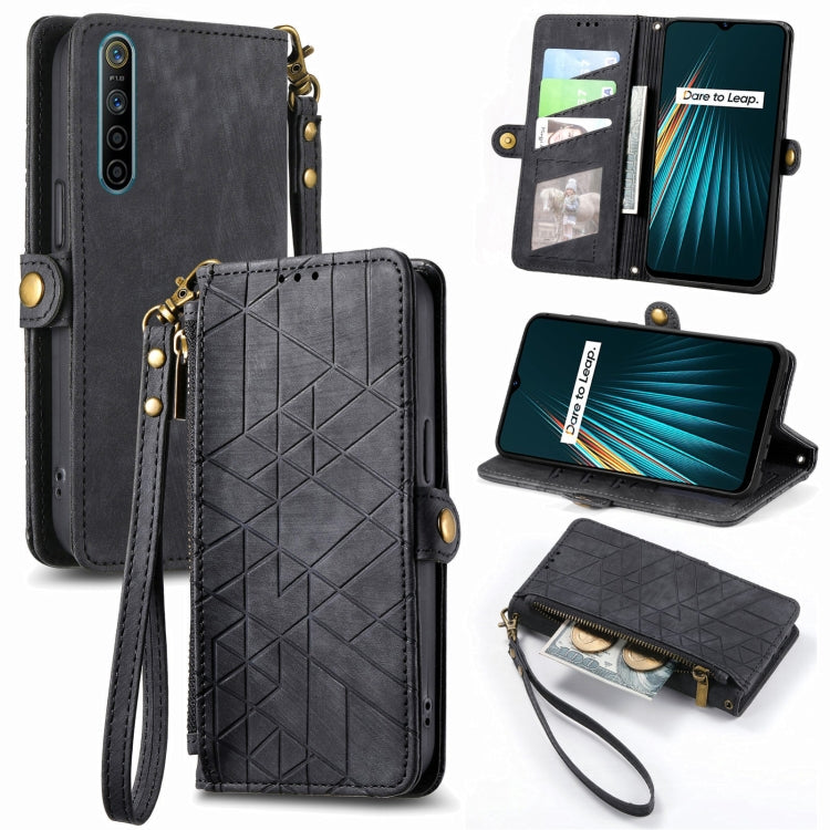 Geometric Zipper Wallet Side Buckle Leather Phone Case, For Realme C11, For Realme 6, For Realme 6 Pro, For Realme 5 / 5i / 6i, For Realme 8 / 8 Pro, For Realme 5 Pro / Q