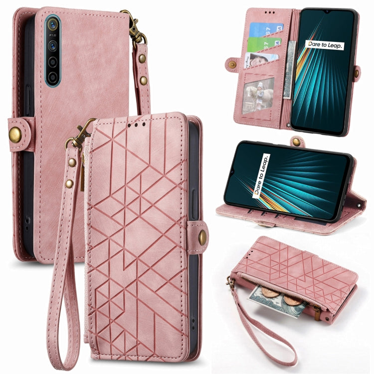 Geometric Zipper Wallet Side Buckle Leather Phone Case, For Realme C11, For Realme 6, For Realme 6 Pro, For Realme 5 / 5i / 6i, For Realme 8 / 8 Pro, For Realme 5 Pro / Q