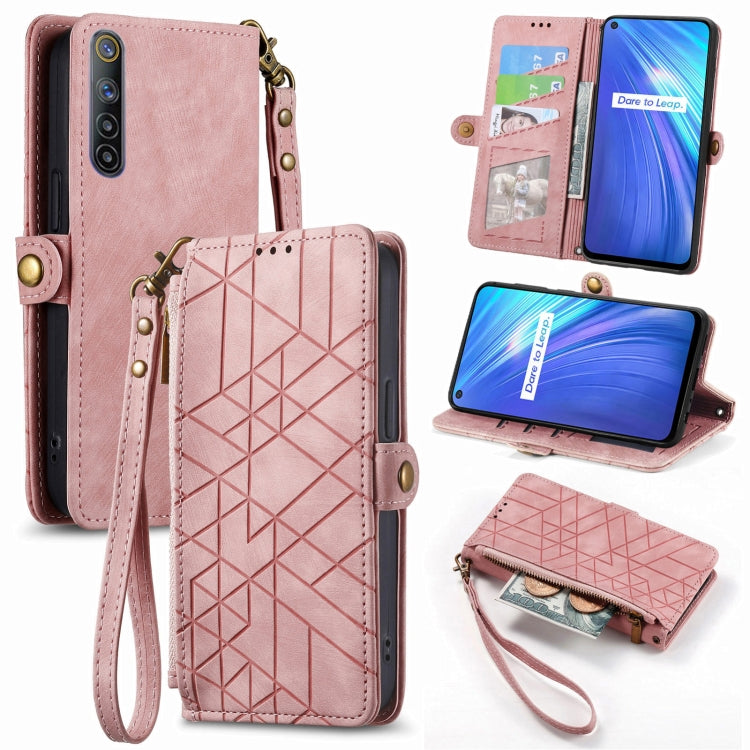 Geometric Zipper Wallet Side Buckle Leather Phone Case, For Realme C11, For Realme 6, For Realme 6 Pro, For Realme 5 / 5i / 6i, For Realme 8 / 8 Pro, For Realme 5 Pro / Q