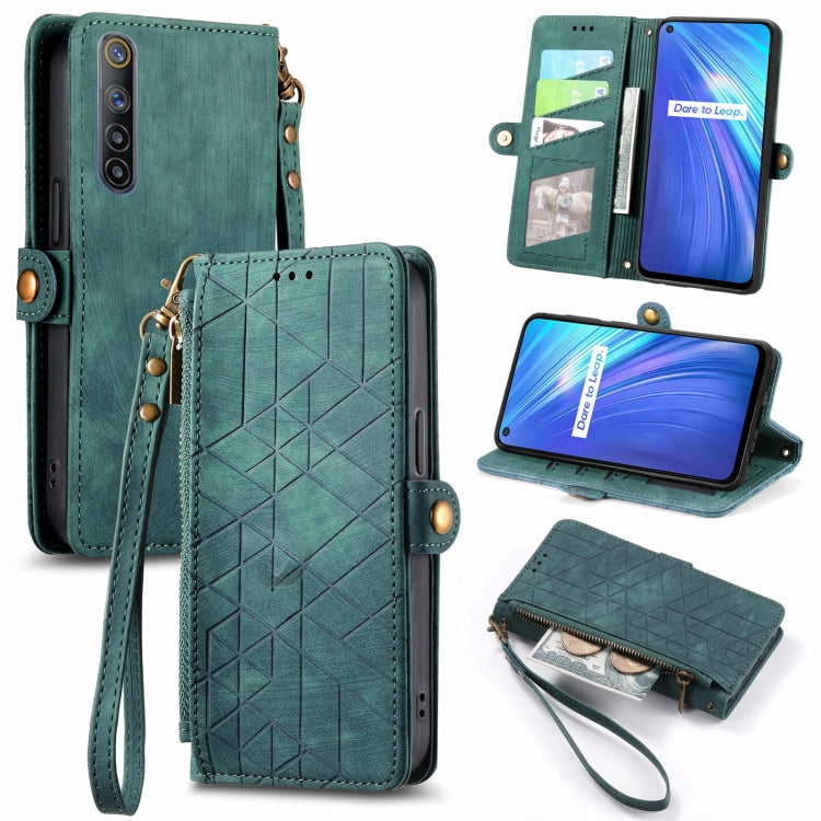 Geometric Zipper Wallet Side Buckle Leather Phone Case, For Realme C11, For Realme 6, For Realme 6 Pro, For Realme 5 / 5i / 6i, For Realme 8 / 8 Pro, For Realme 5 Pro / Q
