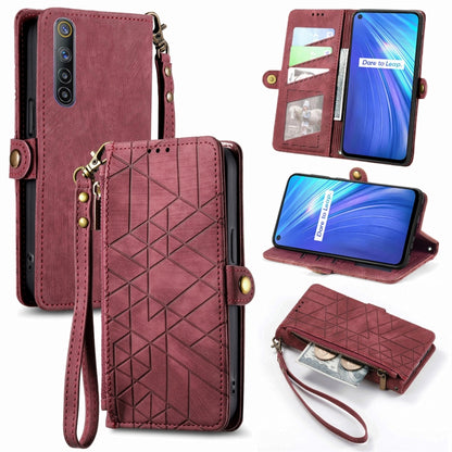 Geometric Zipper Wallet Side Buckle Leather Phone Case, For Realme C11, For Realme 6, For Realme 6 Pro, For Realme 5 / 5i / 6i, For Realme 8 / 8 Pro, For Realme 5 Pro / Q