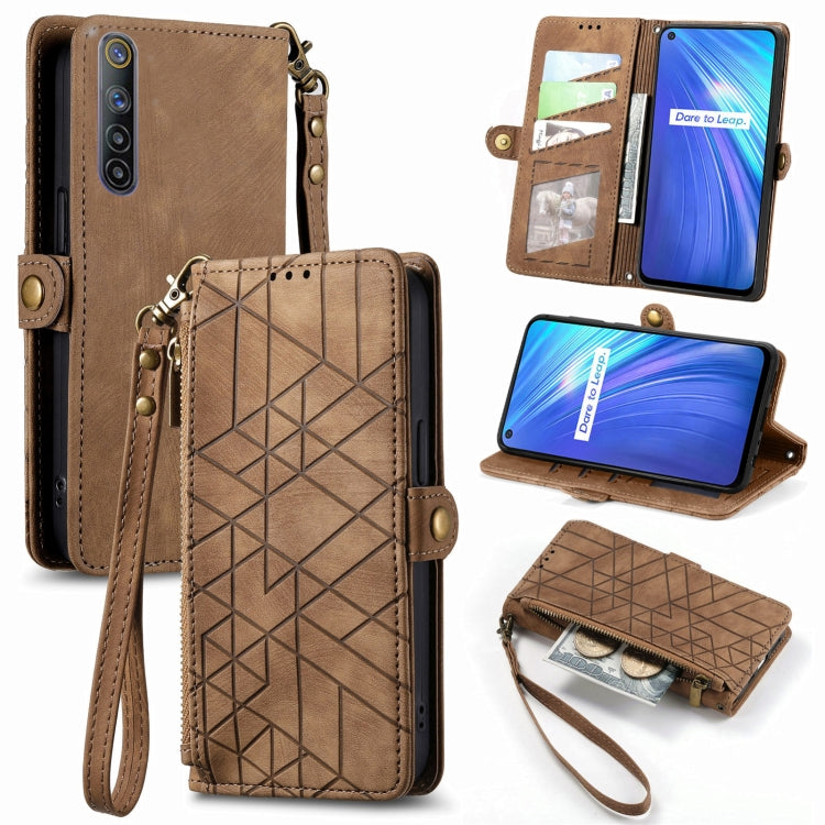 Geometric Zipper Wallet Side Buckle Leather Phone Case, For Realme C11, For Realme 6, For Realme 6 Pro, For Realme 5 / 5i / 6i, For Realme 8 / 8 Pro, For Realme 5 Pro / Q