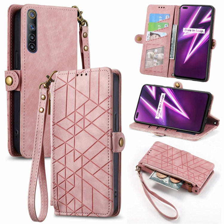 Geometric Zipper Wallet Side Buckle Leather Phone Case, For Realme C11, For Realme 6, For Realme 6 Pro, For Realme 5 / 5i / 6i, For Realme 8 / 8 Pro, For Realme 5 Pro / Q