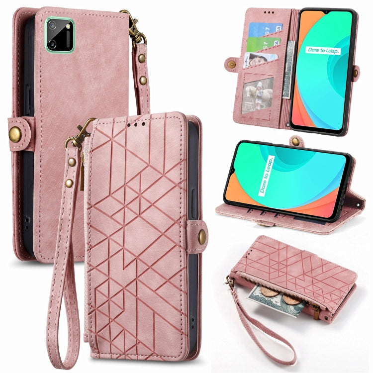 Geometric Zipper Wallet Side Buckle Leather Phone Case, For Realme C11, For Realme 6, For Realme 6 Pro, For Realme 5 / 5i / 6i, For Realme 8 / 8 Pro, For Realme 5 Pro / Q