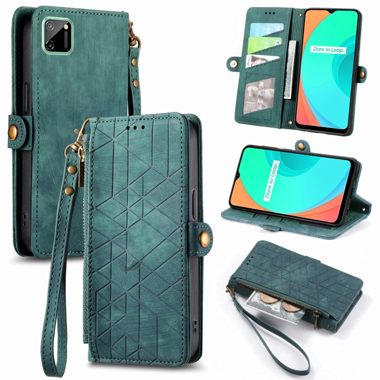 Geometric Zipper Wallet Side Buckle Leather Phone Case, For Realme C11, For Realme 6, For Realme 6 Pro, For Realme 5 / 5i / 6i, For Realme 8 / 8 Pro, For Realme 5 Pro / Q