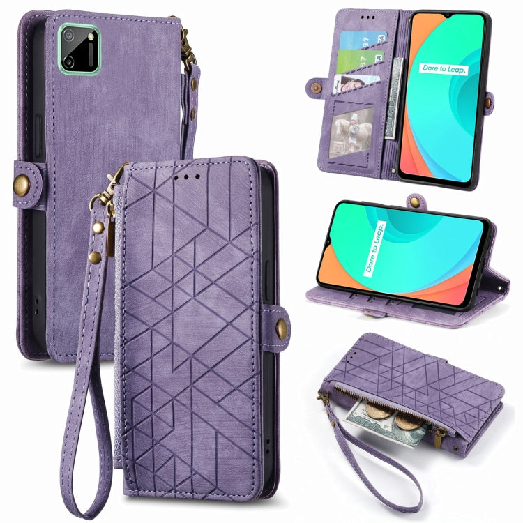 Geometric Zipper Wallet Side Buckle Leather Phone Case, For Realme C11, For Realme 6, For Realme 6 Pro, For Realme 5 / 5i / 6i, For Realme 8 / 8 Pro, For Realme 5 Pro / Q
